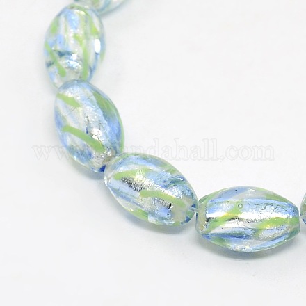Handgefertigte Silberfolie Glas ovale Perlen Stränge FOIL-L009-02-1