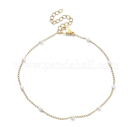 Tobillera de cadena con cuentas de perlas de vidrio y cadenas de bordillo X-AJEW-AN00542-1