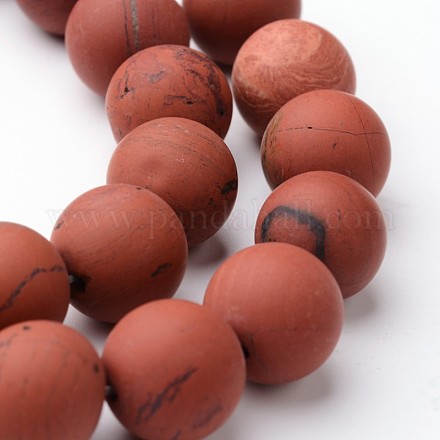Frosted Round Natural Red Jasper Bead Strands G-J346-22-12mm-1