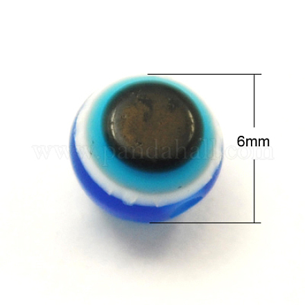 フラットラウンド悪魔の目樹脂ビーズ  ブルー  6x5mm  穴：1mm X-RESI-R039-9-1