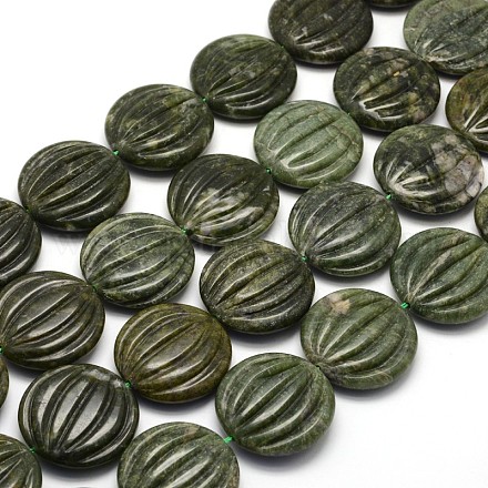 Natural Serpentine/Green Lace Stone Flat Round Bead Strands G-E272-11-1