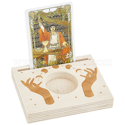 GORGECRAFT Wooden Tarot Card Stand Carved Candle Holder Moon and Hand of Hope Pattern 10x8x1.5cm Rectangle Shaped Altar Display Stand Holder for Witch Divination Tools Tarot Decor Wiccan Supplies DIY-WH0354-003-1