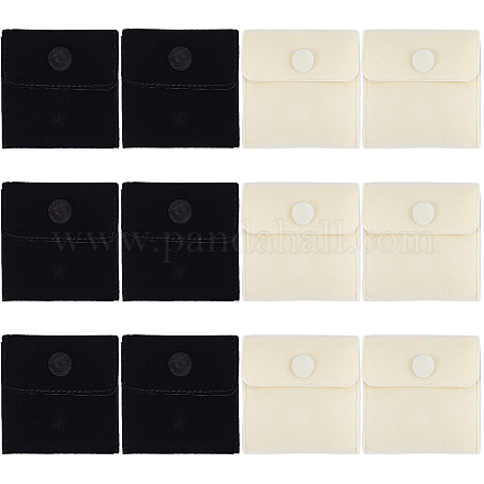 Craspire 12 個 2 色正方形ベルベットジュエリーバッグ 7 × 7 センチメートルポータブルソフトジュエリー包装袋ブラックホワイト高級小さなジュエリーギフトバッグパッケージスナップボタンブレスレットネックレスイヤリング包装 TP-CP0001-02B-1