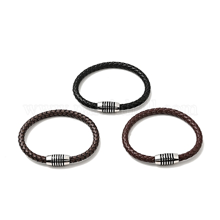 Leather Braided Cord Bracelet with 304 Stainless Steel Magnetic Column Clasps for Men Women BJEW-C021-02-P-1
