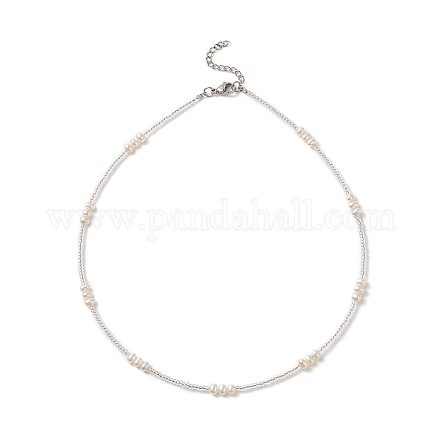 Collana di perle naturali e perline di semi da donna NJEW-JN04215-1