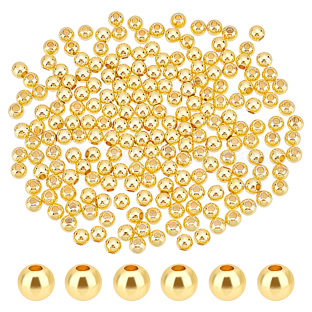 300pcs 18K Gold Filled Tiny Small Round Spacer Beads,Bracelet Beads,Ball  Spacer Beads for DIY Bracelet Jewelry Necklace Bulk Making Supply (4MM)