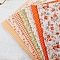 Cotton Fabric, for Patchwork, Sewing Tissue to Patchwork, Square with Flower Pattern, Dark Orange, 25x25cm, 7 sheets/set