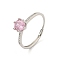 Brass Micro Pave Cubic Zirconia Solitaire Ring, Adjustable Rings, Pink, Inner Diameter: 19mm