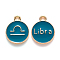 Alloy Enamel Pendants, Cadmium Free & Lead Free, Flat Round with Constellation, Light Gold, Dark Cyan, Libra, 22x18x2mm, Hole: 1.5mm