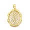 Brass Micro Pave Cubic Zirconia Pendants, Oval with Leaf, Real 18K Gold Plated, 28x21.5x5mm, Hole: 3.5x6mm