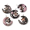 Natural Rhodonite Pendants, Moon with Star Charms, with Copper Wire Loops, Platinum, 36~37x27~28x7.5~8mm, Hole: 4mm