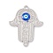 Alloy Enamel Pendants, with Crystal Rhinestone, Hamsa Hand with Evil Eye Charms, Blue, Platinum, 38x29.5x3mm, Hole: 2.4mm