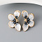 Flower Alloy Enamel Stud Earrings, Golden, Left and Right, Black, 36x22mm