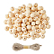 Wood Beads, Round, with Jute Cord, Flower, 19.5x18mm, Hole: 4.3~4.7mm, 100pcs