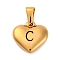 304 Stainless Steel Pendants, Heart with Black Letter, Golden, Letter C, 16x16x4.5mm, Hole: 7x3mm