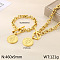 Flat Round 304 Stainless Steel Pendant Necklaces & Charm Bracelets Sets, Golden, 460mm