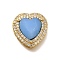 Heart Brass Glass Beads, with Cubic Zirconia, Cadmium Free & Lead Free, Lasting Plated, Real 18K Gold Plated, Light Sky Blue, 16.5x16x6.5mm, Hole: 1x3mm