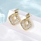 Rhombus Brass Micro Pave Clear Cubic Zirconia Dangle Stud Earrings, Real 18K Gold Plated, 25x17.5mm