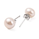 Natural Pearl Round Bead Stud Earrings EJEW-E298-01D-03P-2