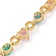 Bracelet chaîne à maillons coeur & rectangle & larme avec zircone cubique colorée BJEW-B068-02-4