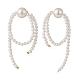 Shell Pearl Round Beaded Tassel Dangle Stud Earrings EJEW-TA00165-1