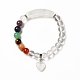 Natural Quartz Crystal & Mixed Gemstone Beaded Stretch Bracelet with Heart Charm for Women BJEW-K164-B25-2