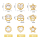 Superfindings 12 pieza 3 estilos cuentas de corazón de estrella de diamantes de imitación cuentas espaciadoras de circonita cúbica de latón cuentas sueltas redondas planas chapadas en oro real de 18k para diy collar pendientes pulseras manualidades KK-FH0005-09-2