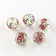 Perles rondes imprimées de motif de fleur rose en verre GFB-R004-10mm-U-2