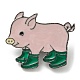 レインブーツを履いた豚のエナメルピン  プラチナトーン合金ブローチ  グリーン  23.5x28x2mm JEWB-C021-01A-1