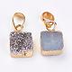 Electroplated Natural Druzy Quartz Crystal Charms G-G673-02-3