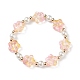 5 Uds. Conjunto de pulseras elásticas con cuentas de perlas de imitación y flor de ciruelo de vidrio de 5 colores BJEW-JB08943-4