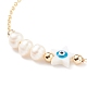 Natural Pearl & Shell Star with Evil Eye Link Bracelet with Brass Chains for Women BJEW-JB08329-01-4