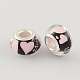 Large Hole Heart Pattern Resin European Beads with Silver Color Plated Brass Double Cores X-OPDL-R113-M3-3