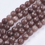 Chapelets de perles de jade naturel, teinte, facette, ronde, chameau, 8mm, Trou: 1mm, Environ 48 pcs/chapelet, 14.5~14.9 pouce