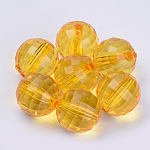 Perline acrilico trasparente, sfaccettato, tondo, arancione, 10x10mm, Foro: 1.9 mm, circa 878pcs/500g