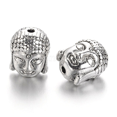 Perles en alliage de tête de Bouddha style tibétain en argent antique X-TIBEB-60542-AS-LF