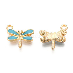 Breloques en alliage plaqué or clair, avec l'émail, libellule, turquoise, 14.5x15.5x3mm, Trou: 1.8mm