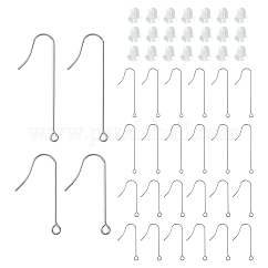 100 pièce 3 styles 316 crochets de boucles d'oreilles en acier inoxydable chirurgical, avec boucles horizontales avec poussoirs d'oreilles en plastique, couleur inoxydable, 28~40mm, Trou: 1.8mm, pin: 0.7 mm