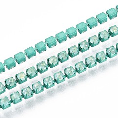 Chaînes strass de fer de tasse, avec bobine, turquoise, 2x2x2mm, environ 29.99 pied (9.14 m)/rouleau