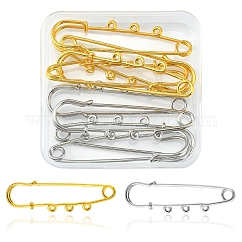 8 pines de seguridad de acero inoxidable de 2 colores., alfileres de falda escocesa con 3 lazo, acero color oro y acero, 64x14.6x1.5mm, 4 piezas / color