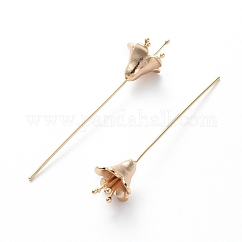 Épingles à tête en forme de fleur en laiton, Sans cadmium & sans nickel & sans plomb, véritable 18k plaqué or, 56.2x11.5mm, pin: 0.8 mm