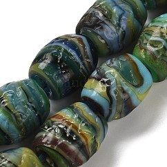 Handgemachte Murano Glas Perlen Stränge, Oval, blaugrün, 17~17.5x13~14 mm, Bohrung: 3~4 mm, ca. 10 Stk. / Strang, 6.69 Zoll (17 cm)