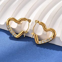 Серьги-кольца в форме сердца из нержавеющей стали 304 с микропаве из прозрачных кубических цирконий&nbsp;EJEW-V016-06G-01