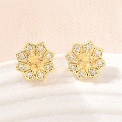 Aretes de latón con micro pavé de circonio cúbico para mujer&nbsp;KK-A305-03G