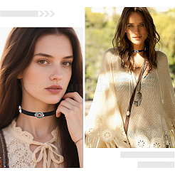 Богемский сплав и смола имитация бирюзового цвета овальный черный бархат чокер ожерелья&nbsp;NJEW-WH20004-13B-01