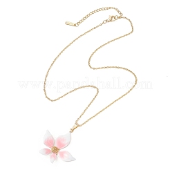 Colliers à pendentif en acier inoxydable 304 émaillé avec fleur rose&nbsp;NJEW-JN05999