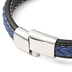 Armband aus geflochtener Flachkordel aus Rindsleder mit Magnetverschlüssen aus Edelstahl 304&nbsp;BJEW-H552-01P-04