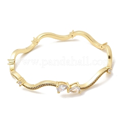 Браслеты-манжеты из латуни с микропаве из прозрачных кубических цирконий для женщин&nbsp;BJEW-H639-02G