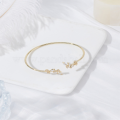 1 pz elegante bracciale rigido in ottone con zirconi cubici a forma di foglia per donna&nbsp;BJEW-LP0003-33G-03