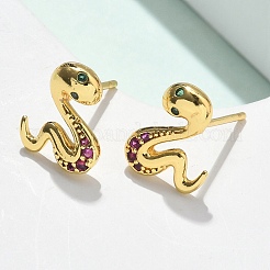 Серьги-гвоздики из латуни с микропаве из кубического циркония&nbsp;EJEW-D318-11G